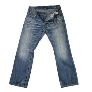 Silver 925 Mens Bootcut Denim Jeans Thick Stitch Western Cowboy Distressed 34x32